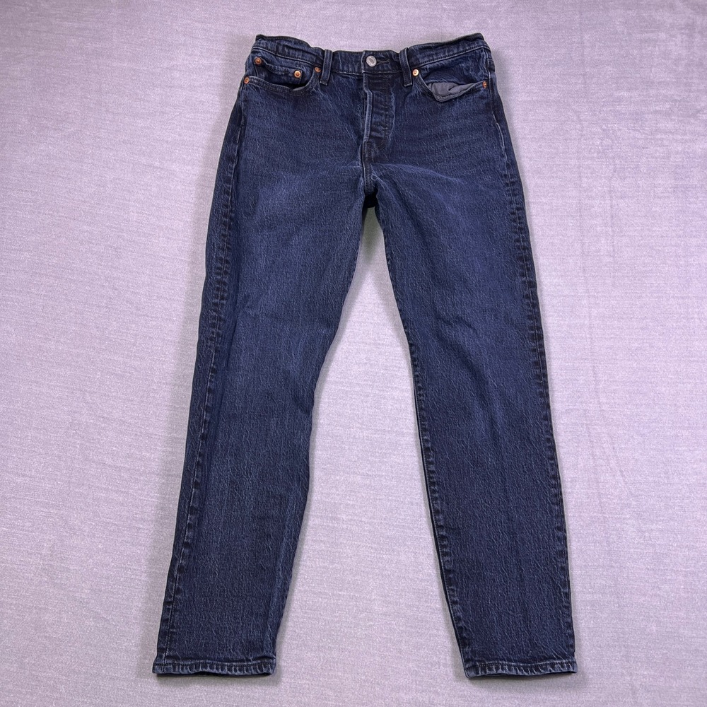 Levi's Big E Premium Wedgie Straight Leg Jeans Womens Size 29 Washed Black Denim